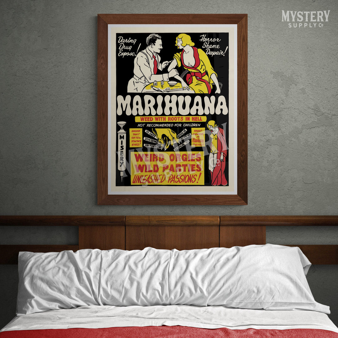 Marihuana 1936 vintage marijuana reefer weed cannabis exploitation movie poster reproduction from Mystery Supply Co. @mysterysupplyco