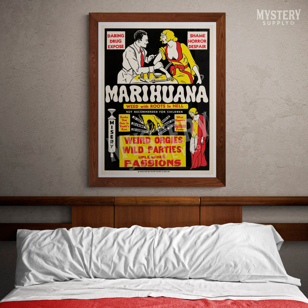 Marihuana 1936 vintage marijuana reefer weed cannabis exploitation movie poster reproduction from Mystery Supply Co. @mysterysupplyco