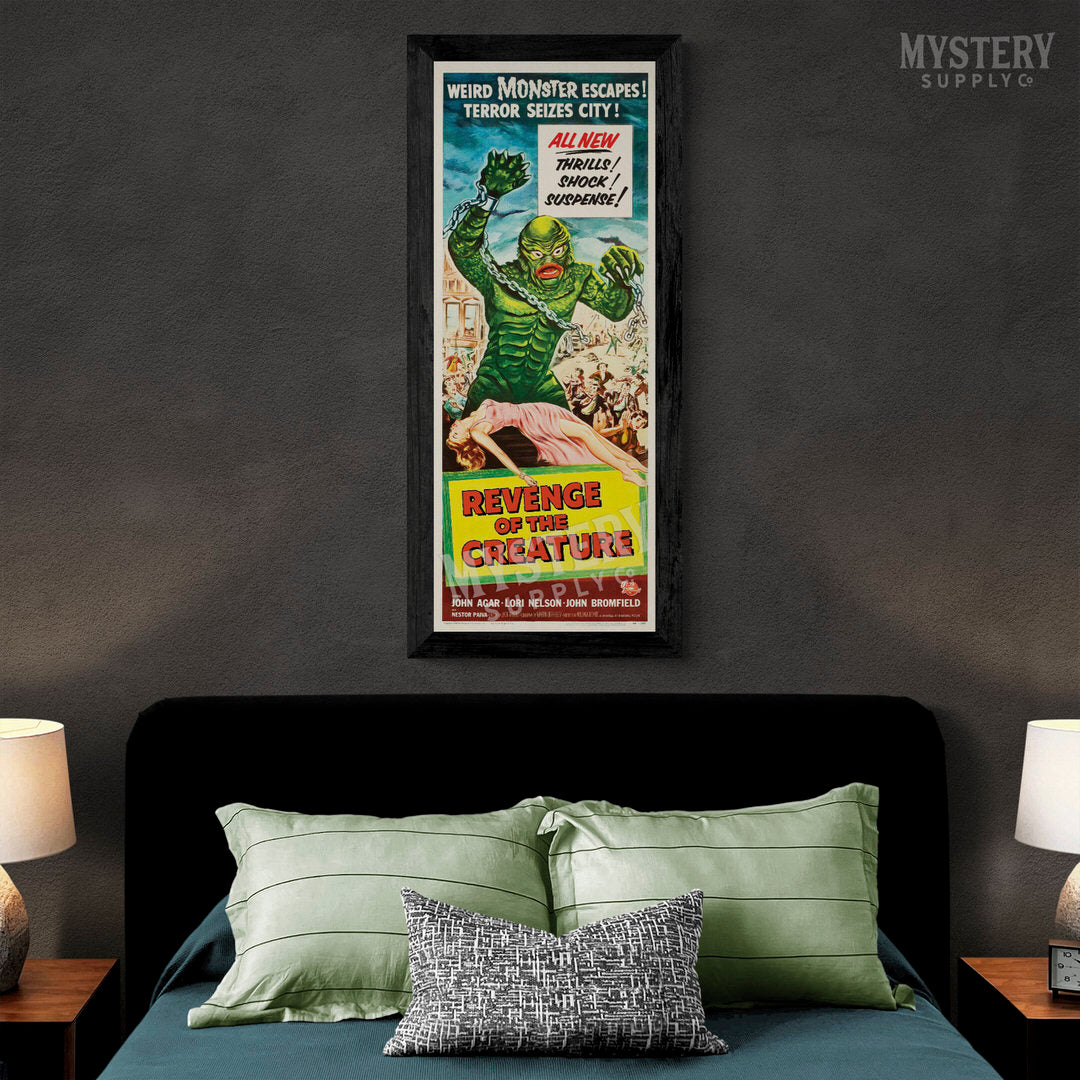 Revenge of the Creature 1955 vintage horror black lagoon gill man monster movie poster reproduction from Mystery Supply Co. @mysterysupplyco