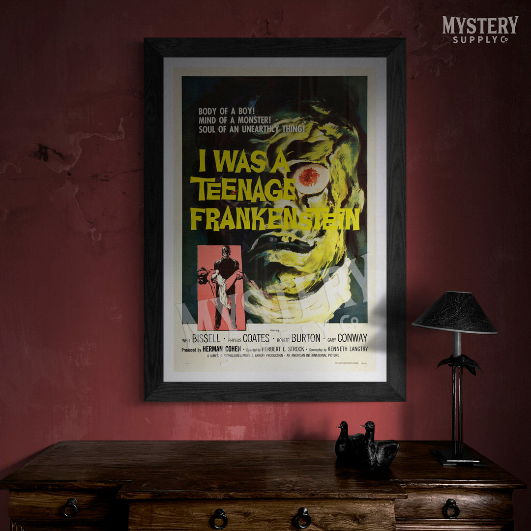 I Was A Teenage Frankenstein 1957 vintage horror monster movie poster reproduction from Mystery Supply Co. @mysterysupplyco