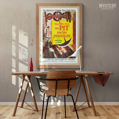 The Pit and the Pendulum 1961 vintage horror torture Vincent Price Roger Corman Edgar Allan Poe movie poster reproduction from Mystery Supply Co. @mysterysupplyco