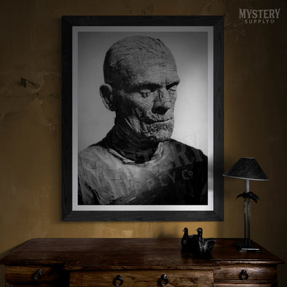 The Mummy 1932 Vintage Horror Movie Monster Boris Karloff Black and White Profile Photo reproduction from Mystery Supply Co. @mysterysupplyco