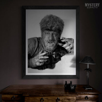 The Wolf Man 1940s Vintage Horror Movie Monster Lon Chaney Jr. Werewolf Black and White Photo reproduction from Mystery Supply Co. @mysterysupplyco