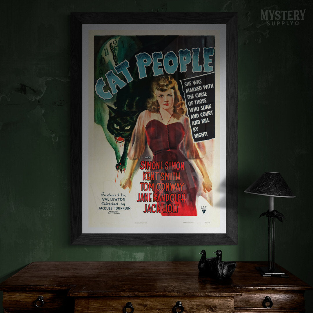 Cat People 1942 vintage horror black cat movie poster reproduction from Mystery Supply Co. @mysterysupplyco