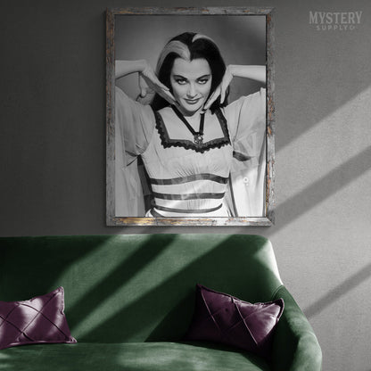 Lily Munster Yvonne De Carlo 1960s Vintage The Munsters Vampire Horror Monster Beauty Black and White Photo reproduction from Mystery Supply Co. @mysterysupplyco