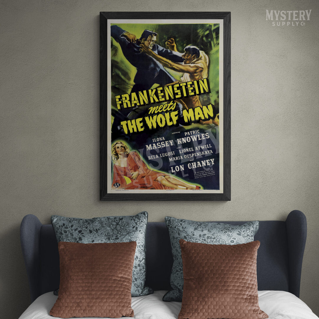 Frankenstein Meets the Wolf Man 1943 vintage horror monster werewolf movie poster reproduction from Mystery Supply Co. @mysterysupplyco
