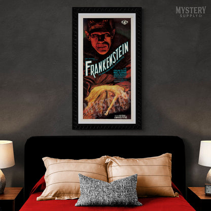 Frankenstein 1931 vintage Boris Karloff horror monster movie poster reproduction from Mystery Supply Co. @mysterysupplyco