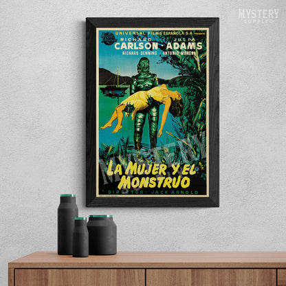 Creature from the Black Lagoon 1954 vintage Spanish Gill Man horror monster movie poster reproduction from Mystery Supply Co. @mysterysupplyco