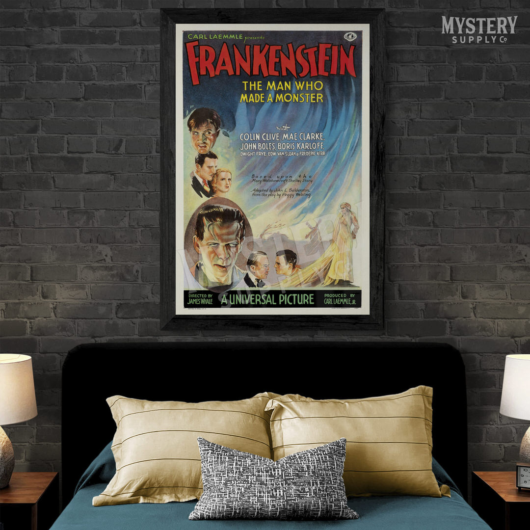 Frankenstein 1931 vintage horror monster movie poster reproduction from Mystery Supply Co. @mysterysupplyco
