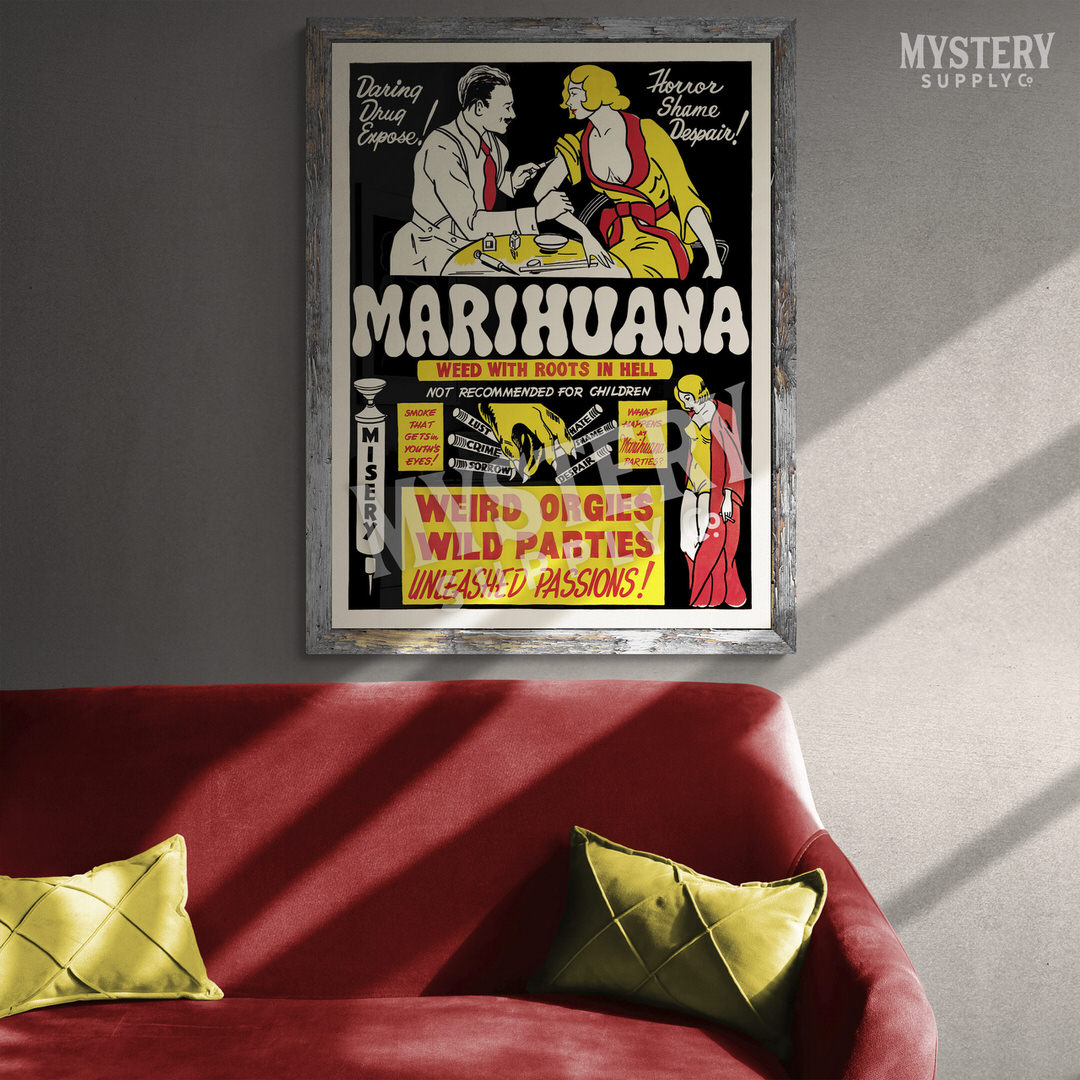 Marihuana 1936 vintage marijuana reefer weed cannabis exploitation movie poster reproduction from Mystery Supply Co. @mysterysupplyco