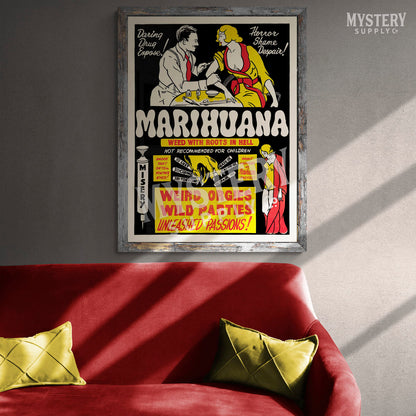 Marihuana 1936 vintage marijuana reefer weed cannabis exploitation movie poster reproduction from Mystery Supply Co. @mysterysupplyco