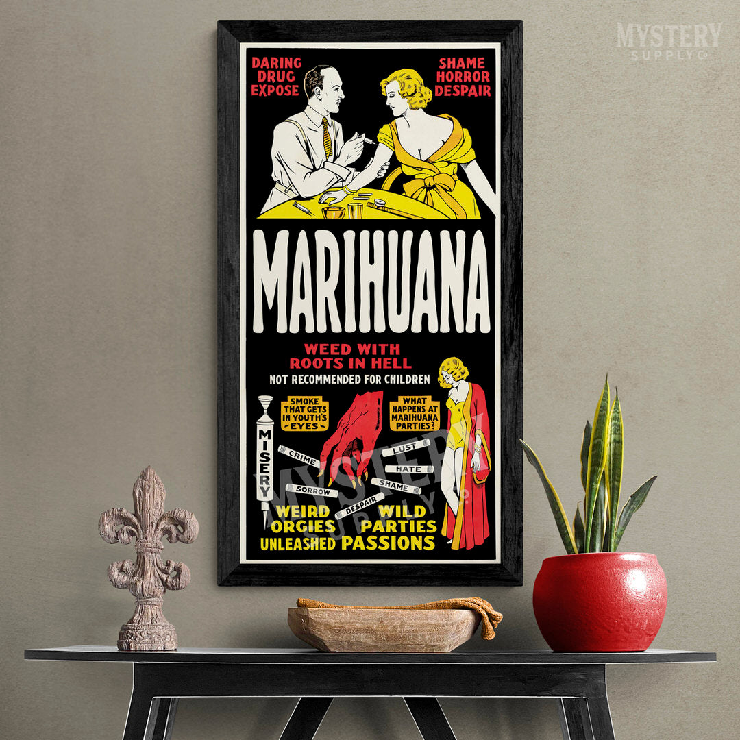 Marihuana 1936 vintage marijuana reefer weed cannabis exploitation movie poster reproduction from Mystery Supply Co. @mysterysupplyco