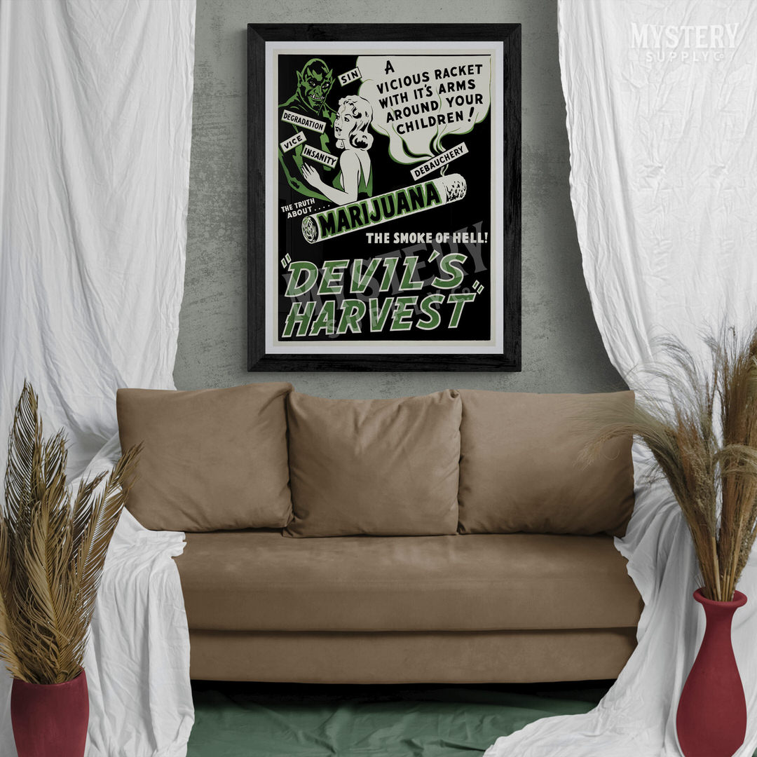 Devils Harvest 1942 vintage marijuana reefer weed cannabis exploitation movie poster reproduction from Mystery Supply Co. @mysterysupplyco