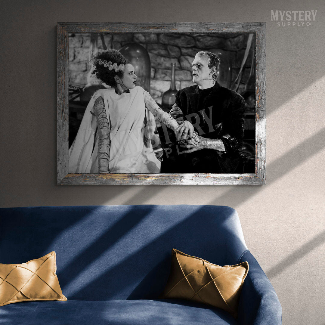 Bride of Frankenstein 1935 Vintage Horror Movie Monster Couple Black and White Photo reproduction from Mystery Supply Co. @mysterysupplyco