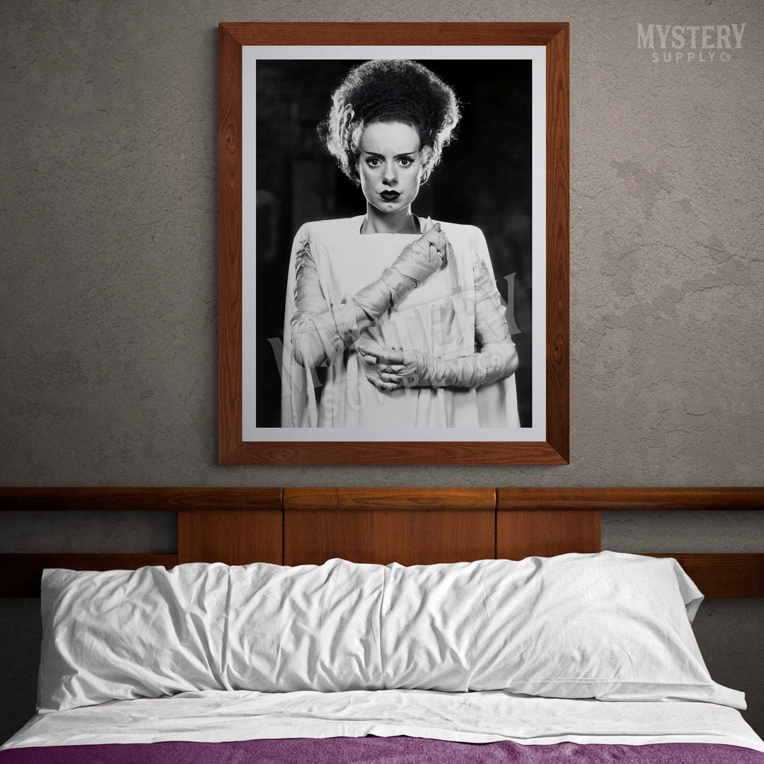 Bride of Frankenstein 1935 Vintage Horror Movie Monster Black and White Photo Portrait reproduction from Mystery Supply Co. @mysterysupplyco