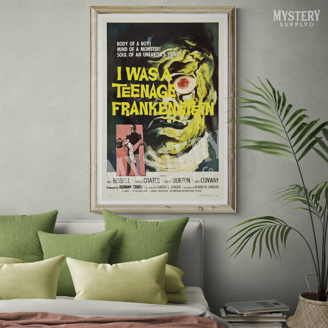 I Was A Teenage Frankenstein 1957 vintage horror monster movie poster reproduction from Mystery Supply Co. @mysterysupplyco